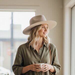 Janessa Leone Wool Fedora Hat | Wide Brim Lt Gray | Minimalist Designer Hat